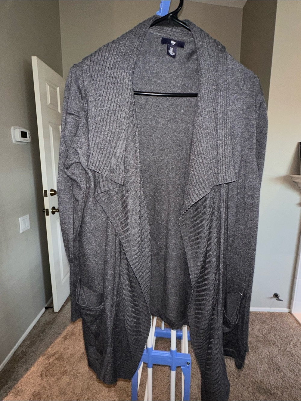 GAP Dark Gray Open-Front Ribbed Shawl Collar Cardigan